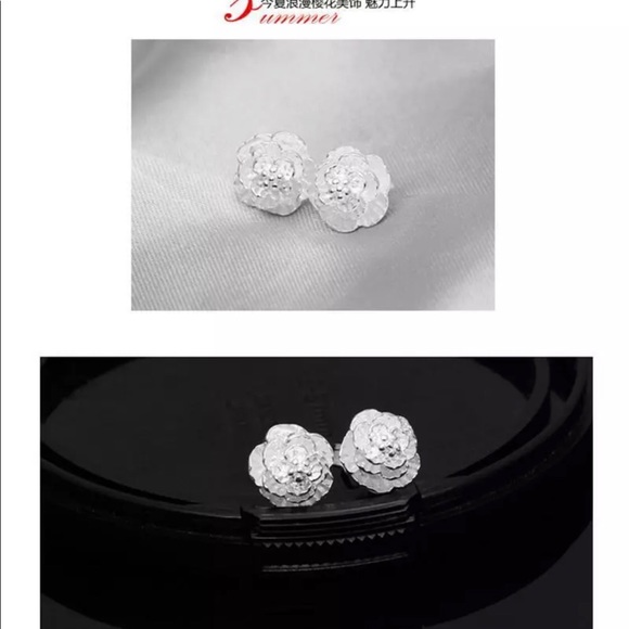 925 rose earrings in box. - Picture 2 of 10